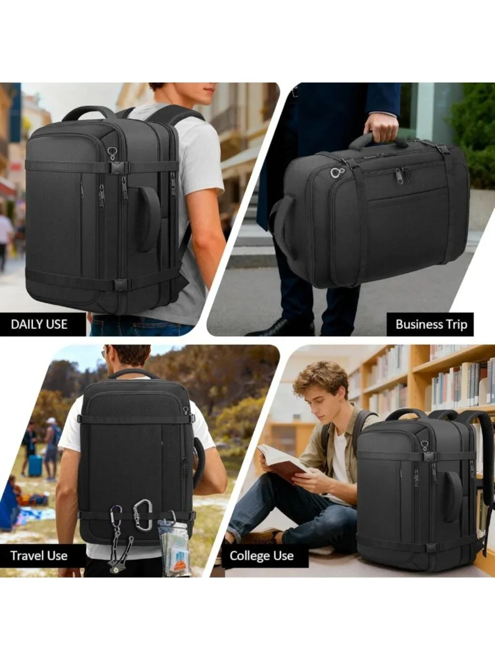 Spacious Expandable Travel Backpack, Water-Resistant, Fits 17.3